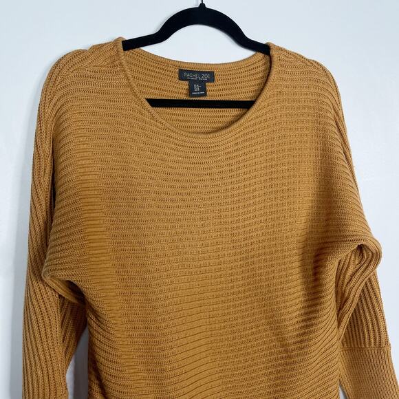 Rachel Zoe Medium M Brown Orange Ribbed Scoop Neck Sweater Long Sleeve Cotton - Picture 2 of 7